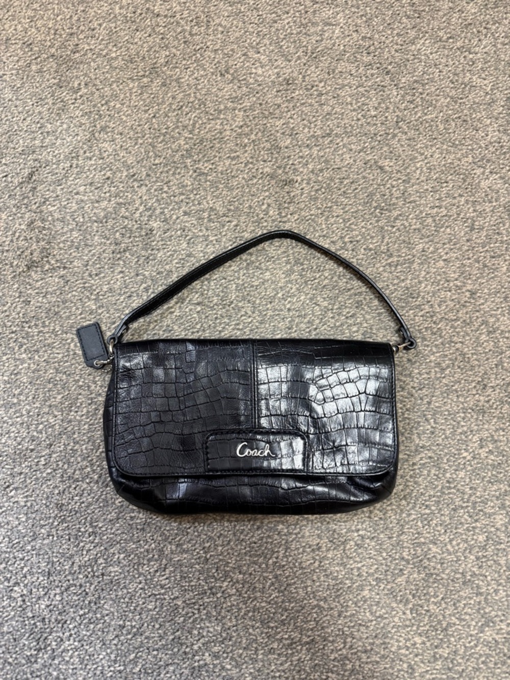 Cute Coach Black Lizard Print Leather Large Wristlet Purse